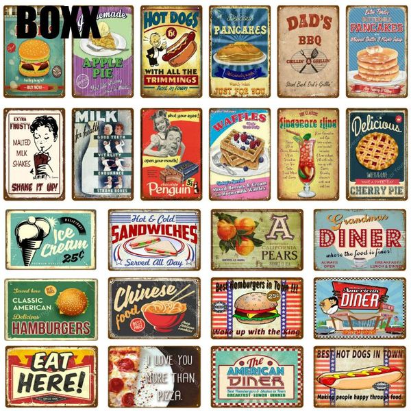

american diner poster chinese food pancakes burgers pies metal tin signs cafe kitchen shop decoration vintage plaque wall decor