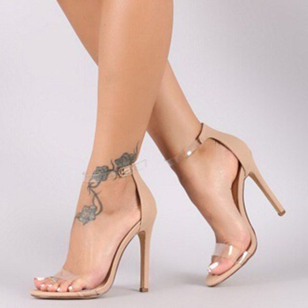 

casual transparent sandals women's size big ladies fashionable shoes pump high heels buckle belt, Black