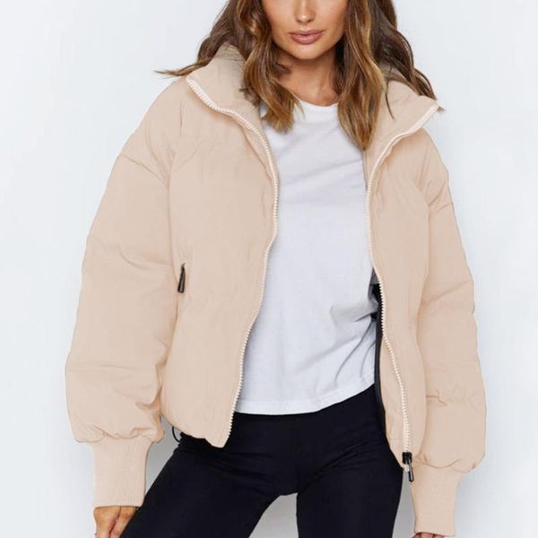 

2021 winter new jacket coat solid color short stand-up collar coat oversized comfortable warm padded outwear jacket1, Black