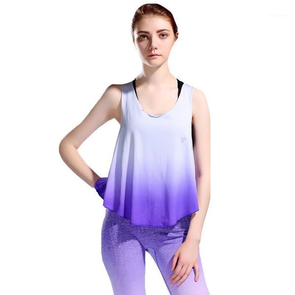 

running jerseys ckahsbi gradient yoga crop women sleeveless summer vest sports t shirts quick dry gym fitness tank sportwear1, Black;blue