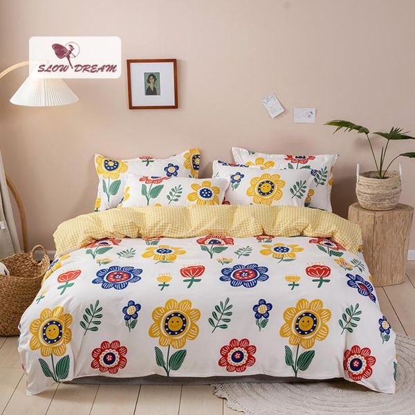 

slowdream flowers bedding set duvet cover fitted sheet elastic band double single home decor corner bedspread for gift