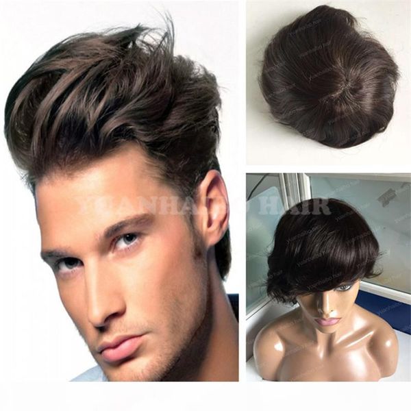 

8a quality 1b straight indian hair toupee short virgin hair men hair toupee ing, Black