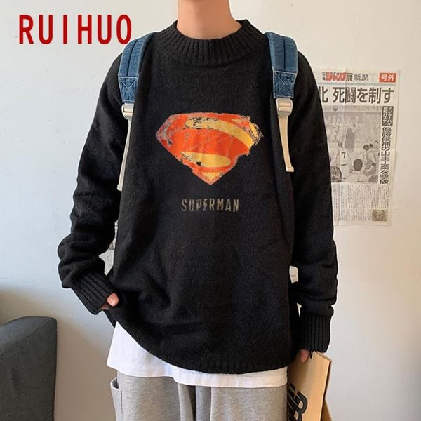 

ruihuo print knitted sweater men clothing harajuku sweaters pullover men sweater fashion mens clothes -5xl 2020, White;black