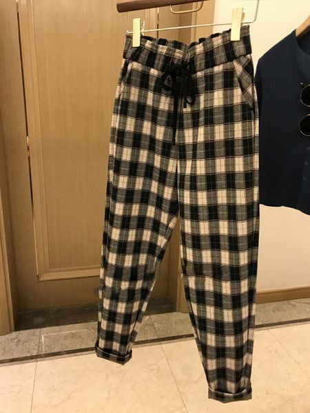 

2021 new plaided -autumn kpop style streetwear woman pants d7ux, Black;white