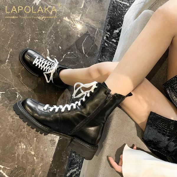 

lapolaka new arrivals ins dropship boots woman shoes platform chunky heels zip up ankle boot comfortable motorcycle boots, Black