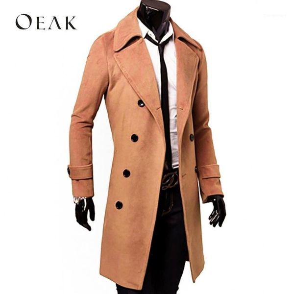 

oeak autumn winter turn-down collar men's coats winter jacket with buttons man long overcoat trench coat casual casaco masculino1, Tan;black
