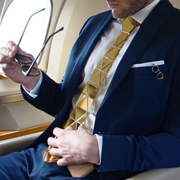 

geometry handmade gold triangle diamond-shaped tie with luxurious gift box for business, formal dressing, wedding, event, Blue;purple