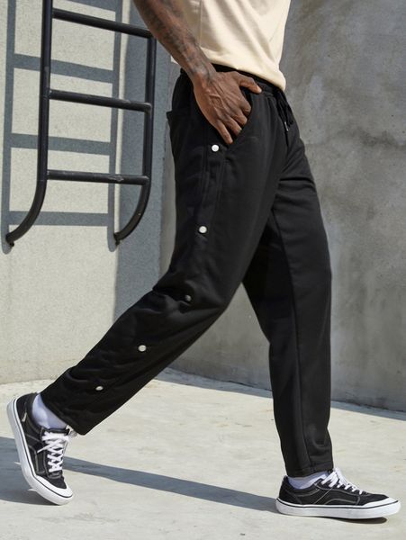 

men fake button drawstring waist sweatpants 30v5#, Black