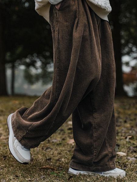 

men drawstring waist wide leg corduroy pants v5un#, Black