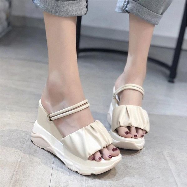 

cootelili 2020 sandals women wedges shoes summer women fashion sandals 10cm heel slip on and slippers dual purpose basic #qt60, Black