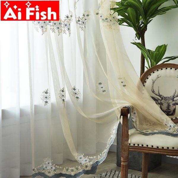 

luxury embroidered floral lace tulle curtain for window curtains for living room the bedroom pastoral tulles kitchen wp448#5