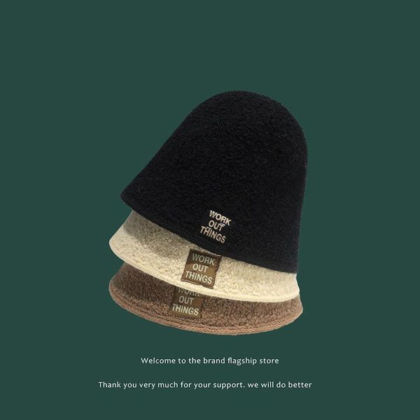 

beanie/skull caps korean autumn and winter knitted fluffy fisherman's hat japanese versatile show face small bucket cap retro warm basi, Blue;gray