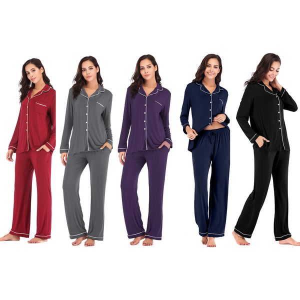 

women winter autumn sleepwear fashion home service womens pajamas sets casual comfortable sleep suits wholesale, Black;red