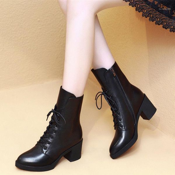

boots thick heel british style mid-tube casual short1, Black