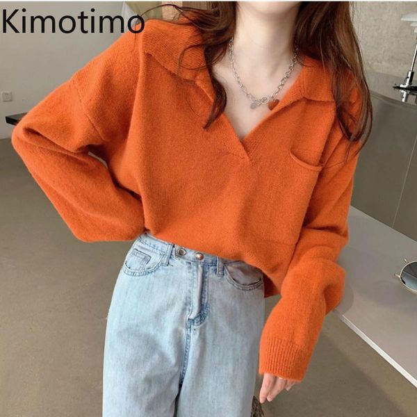 

women's sweaters kimotimo casual autumn sweater women long sleeve turn-down collar harajuku knitted jumper chic korean, White;black