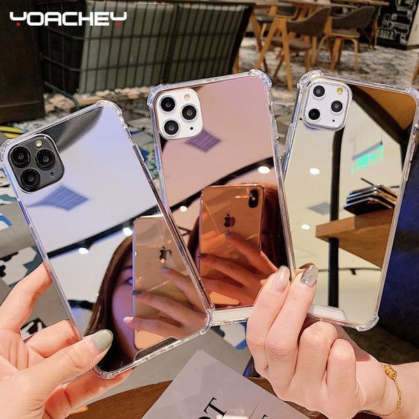 

luxury clear makeup mirror phone case for iphone 11 12 pro xs max mini xr x 7 8 6s 6 plus se 2020 shockproof soft silicone cover