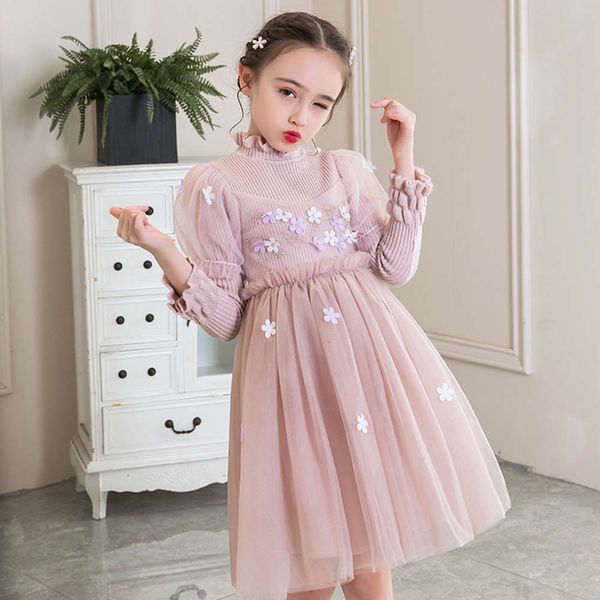 

and girls' knitted winter drs autumn sweater mh super foreign lace stitching princs skirt new sle, Red;yellow