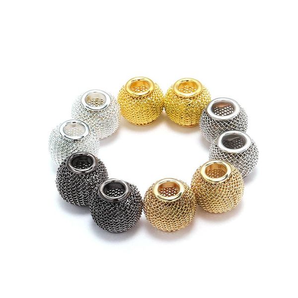 

10pcs lot 1012mm metal mesh bead big large hole spacer beads for diy european charms bracelet jewerlry findings supplies h jllqgj, Silver