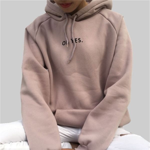 

ricorit oh yes corduroy long sleeves hoodies letter harajuku print pullovers o-neck women's hooded sweatshirt 201029, Black
