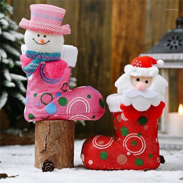 Decorazioni natalizie 1pc 2022 Red Pink Babbo Natale Scarpa Scatola di caramelle Scatole regalo per la casa Regalo per bambini