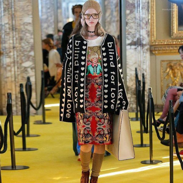 

women's sweaters 2021 autumn winter runway designer letter black cardigans long women vintage striped lady jumer luxury loose clothing1, White;black