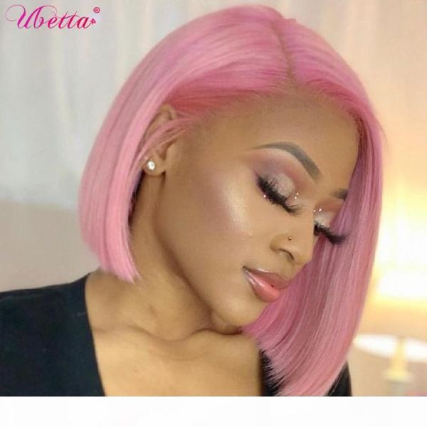 

ubetta 100% real hair wigs pink short bob wigs brazilian remy hair straight 13x4 lace front human bob for women, Black;brown