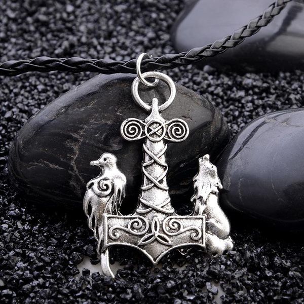 

pendant necklaces vintage nordic raven and wolf pendnat retro norse viking amulet animal necklace, Silver