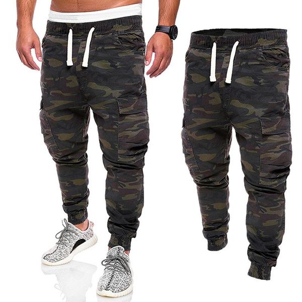 

2020 the european and american men camouflage tooling height pants young male beam foot trousers, Gray