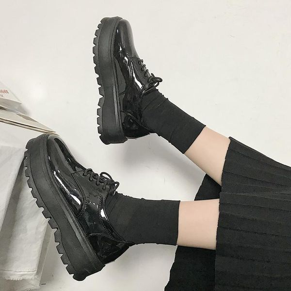 

european women thick-soled platform cake with women's shoes waterproof platform casual ladies tie student shoes 2020 autumn new1, Black
