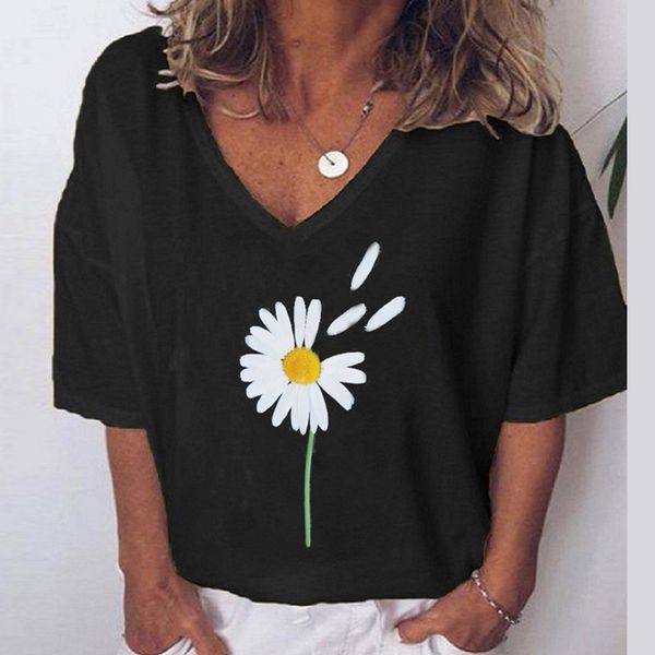 

exclent t-shirt women's small daisy print base loose large 2021 fashion black friday ywfs, Black;brown