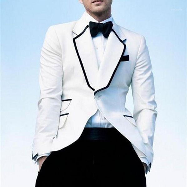 

new arrivals groom tuxedos white ticket pocket groomsmen notch lapel men wedding suits mens suit (jacket+pants+tie)1, White;black