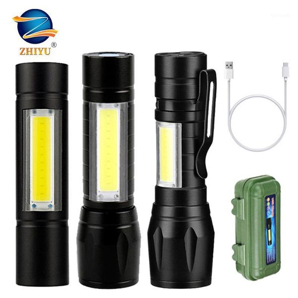 

flashlights torches zhiyu portable mini led zoom built in battery usb rechargeable lights 3 modes xpe cob outdorr hunting working torch1