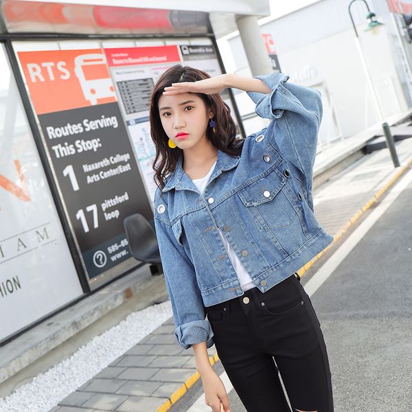 

2021 new ripped holes denim jacket women clothes loose short youth fashion wild bat sleeve solid color outerwear coats, Black;brown