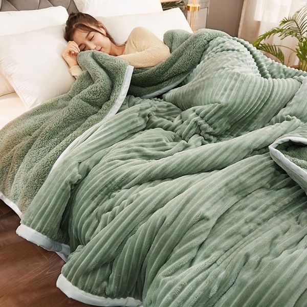 

blankets super soft blanket warm for winter bedspread pure color striped rr78#