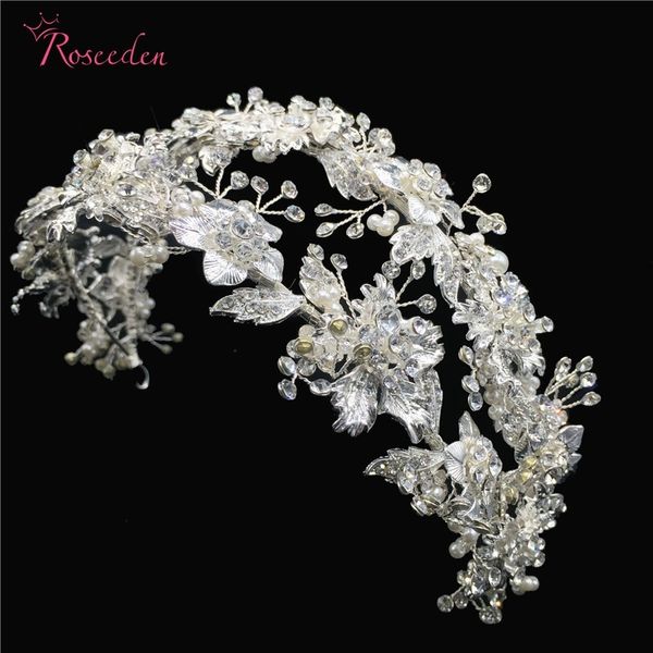 

romantic silver rhinestone crystal bride hairband flower leaf headband tiaras wedding hair jewelry accessories re3266 y200409, Slivery;golden