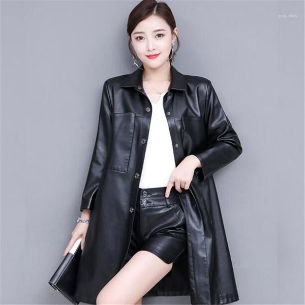 

women's leather & faux 2021 autumn large size women's clothing sheepskin coat women long windbreaker loose comfort fashion1, Black