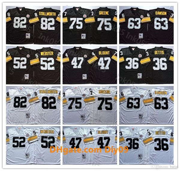 

vintage nfl pittsburgh steelers jerseys 36 jerome bettis 47 mel blount 52 mike webster 63 dermontti dawson joe greene john stall, Black;red