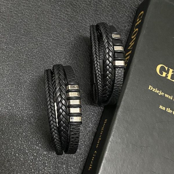 

junwei new woven bracelet fashion trend hand jewelry three-layer leather striped cool bracelet junwei new bbykwn