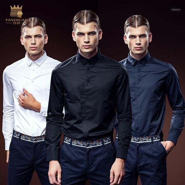 

new fashion casual male men's personality 2016 simple asymmetric long sleeved autumn cotton shirt 2116, White;black