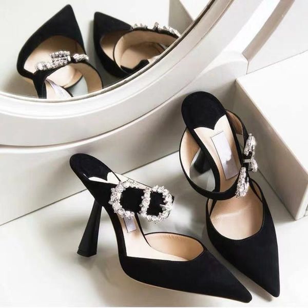 

sandals kmeioo summer rhinestone wedding shoes woman pointed toe high heels dress pumps mule women mules glitter stiletto1, Black