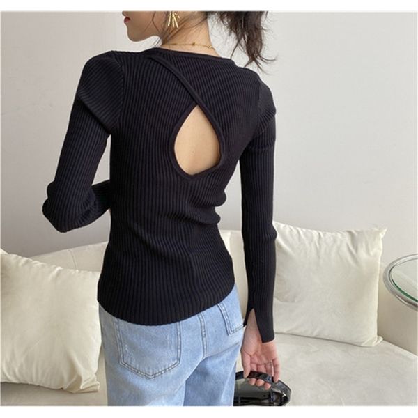

2021 new personalized neck crossover halter base sweater early autumn and winter new design sense slim 4djw, White;black