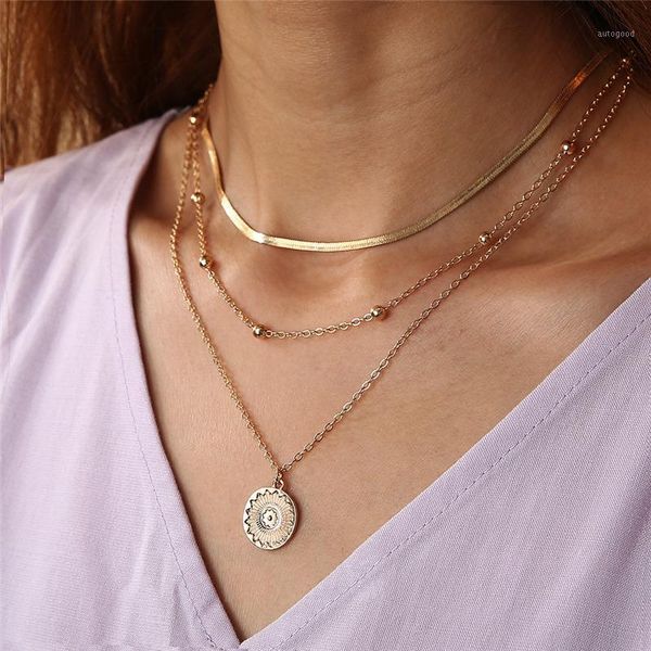 

chokers classic lotus pendant gold silver blade chain choker necklaces multilayer necklace jewelry for girl women neck accessories gift1, Golden;silver