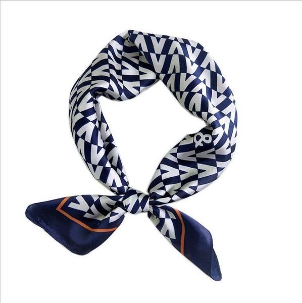

scarves 2021 fashion women small square scarf 70*70cm v letters print chiffon silk office lady champagne headbands bandana, Blue;gray