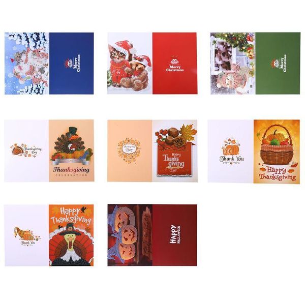 

8pcs 5d diamond painting christmas set cartoon postcards diy new year 2020 greeting cards xmas gift santa claus/snowman
