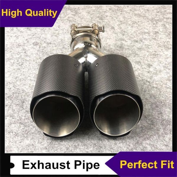 

one piece y style car stainless steel muffler tip for univeral real matte carbon fiber dual back exhaust pipes1