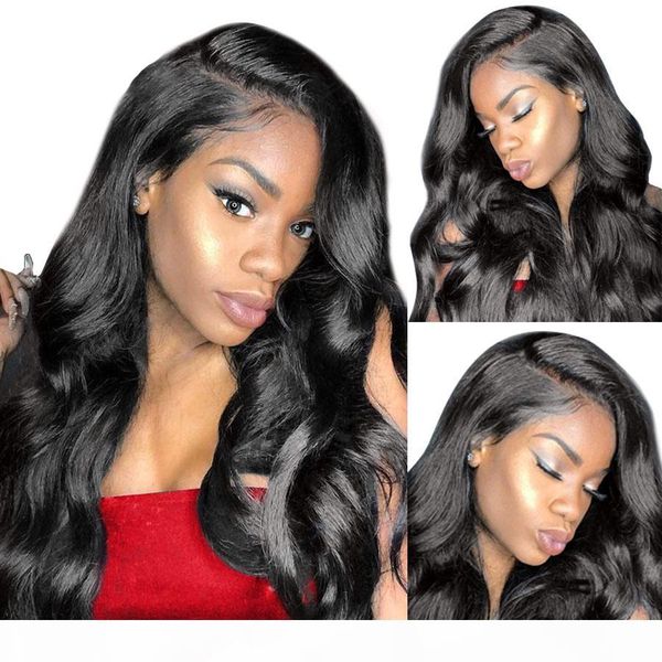 

13x4 frontal lace front wig pre plucked with baby hair hd transparent virgin brazilian body wave lacefront human hair wigs for black women, Black;brown