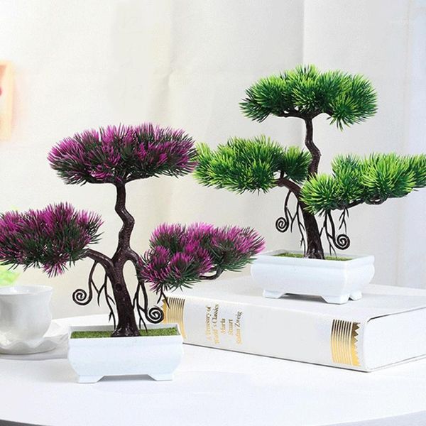 Fiori decorativi Ghirlande Ganoderma Albero Loto Pino Simulazione Pianta Fiore Bonsai Set Piccolo tavolo verde in vaso Decorazione Home Decor