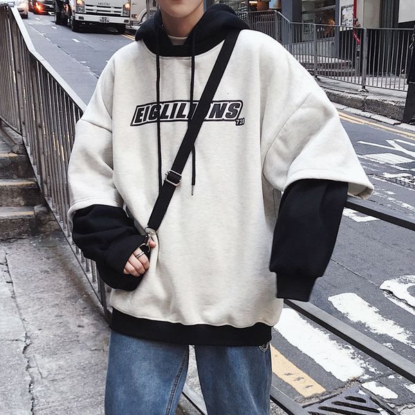 

2021 new fashion patchwork men hoodies autumn new korean men's hooded sweatshirts man streetwear casual pullovers lj1e, Black