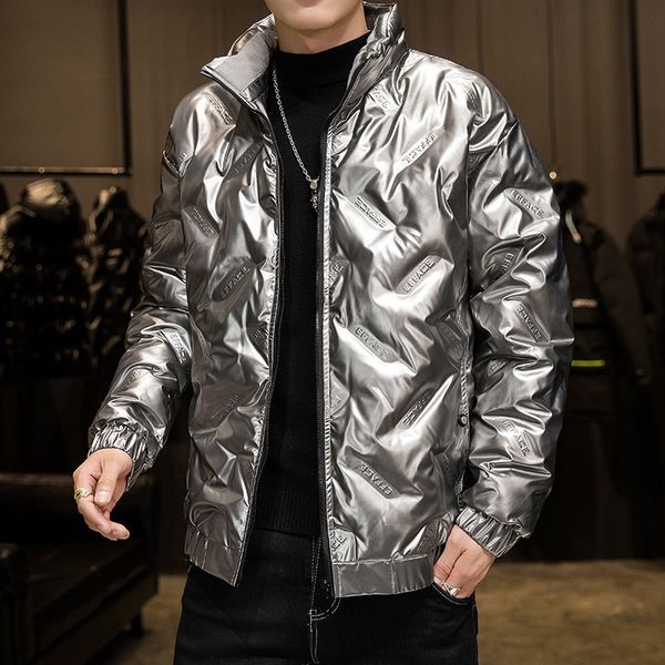 

winter new bright face stand collar light men's korean fashion trend 90% white down jacket, Black;brown