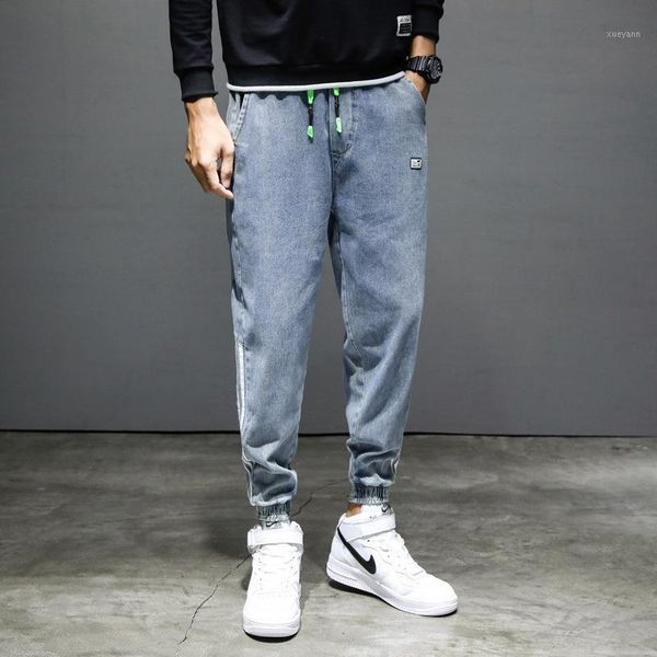 

men's jeans ankle-tied light blue loose youth lace stretch jeans men's pants new 2020 clothing1